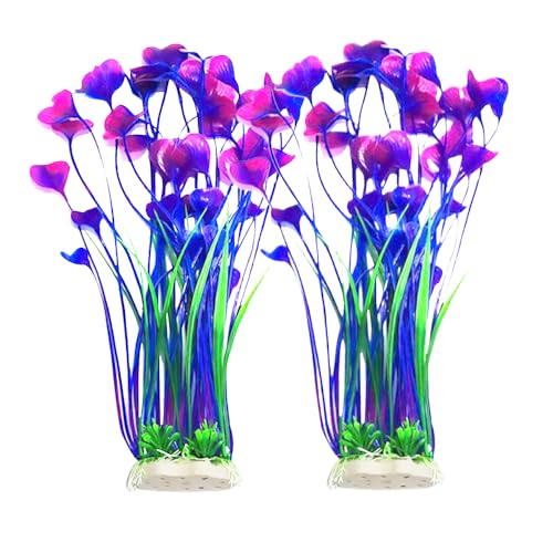 Image of Artificial Aquarium Plants, Purple, 16 inch, 2 Pack | Plastic, Fish Tank Decoration, Tall Ornament