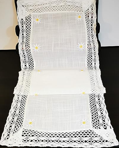 Generisch Camino de mesa 40 x 120 cm con encaje, diseño de edelweiss bordado