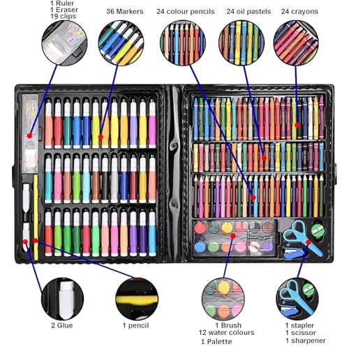 Image of Corslet 150 Pieces Art Set for Kids with Case, Art and Craft Supplies Kit for Drawing and Painting, Color Set with Markers, Water Colors, Brush, Color Pencils, Crayons Pack of 1