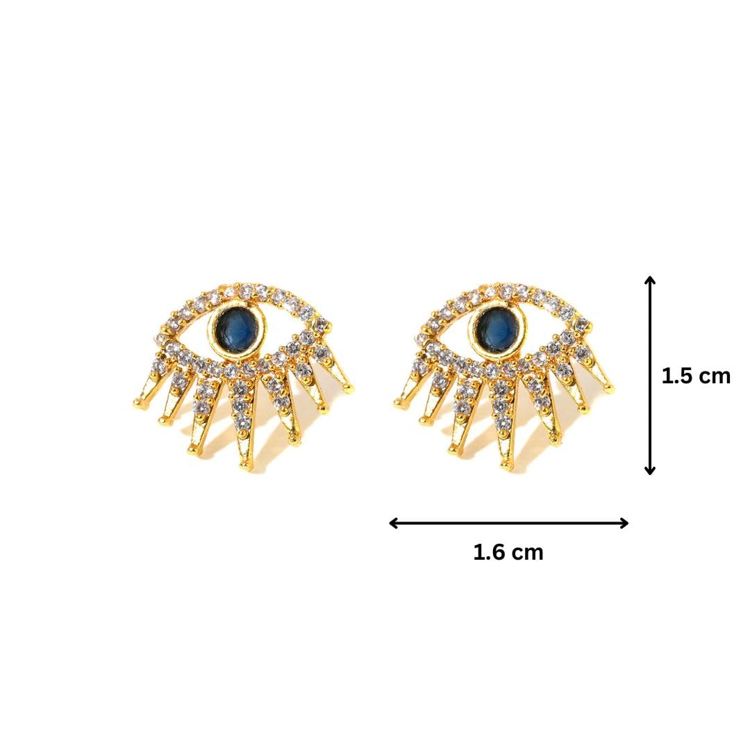 Stylish Evil Eye CZ Rhine Stone Stud Earrings