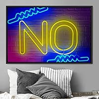 Framed Canvas Wall Art Illuminated Words 3D Industrial Inspirational Multicolor Neon Pop Art Quotes Typography Urban - 16x24 inches