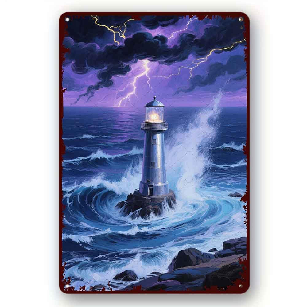 peiyeety Vintage Funny Tin Signs Lighthouse in the storm Vintage Cute Metal Sign Gift Bedroom Retro Novelty Cafe Store Tin Signs 8x12 Inch Garage