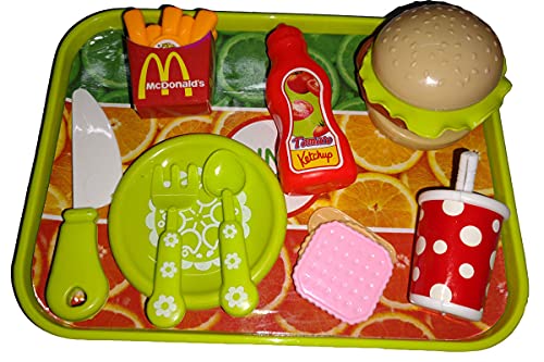 Image of O&R Pretend Plastic McDonald's Burger Fries and Ketchup Kitchen Play Fast Food Set, Party Play, Best Gifts Food playset for Boys Girls Kids (18 Pieces, Multicolour)