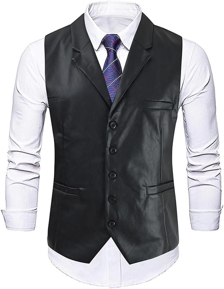 Men’s Slim Fit Pu Leather Vest Quick Dry Mesh Fitness Running Sleeveless Tank Top Casual Activewear