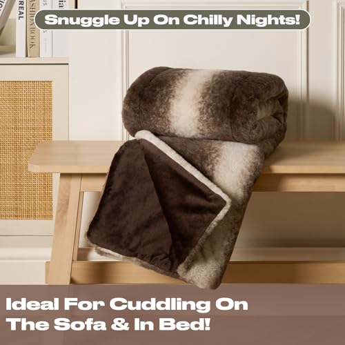 OHS Faux Fur Throw Blanket, Fluffy Striped Fleece Blankets for Beds Sofa Couch Winter Warm Blanket for Living Room Bedroom Super Soft Throw Over - Brown, 125 x 150cm - Cosy Home Interiors OHS Faux Fur Throw Blanket, Fluffy Striped Fleece Blankets for Beds Sofa Couch Winter Warm Blanket for Living Room Bedroom Super Soft Throw Over - Brown, 125 x 150cm - Image 6