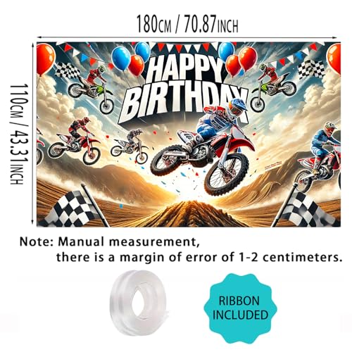 Image of Nuxovilar Motocross Happy Birthday Banner Backdrop 71 inchx43 Polyester | Dirt Bike Birthday Party Decorations Birthday Banner, Racing Backdrop Yard, Garage, Room (Dirt Bike)