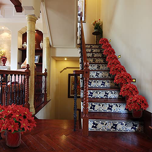 Sggvecsy Artificial Poinsettia Bouquet 7 Heads 5 Pack 15’’ Velvet Poinsettia Bush Christmas Flowers For Home Porch Garden Indoor Outdoor Xmas Decorations (Red) #TOP3