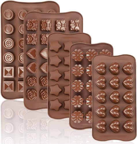 Socluer Pack of 5 Silicone Moulds for Chocolate, BPA-Free, Practical and Versatile Chocolate Moulds, Ideal for Sweets, Ice Cubes, Pudding, Dome Mousse