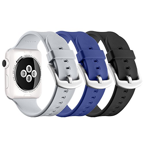 UMTELE for Watch Sport Band 42mm/44mm, UMTELE Soft Silicone Replacement Bands Sport Strap with Buckle Clasp Replacement with Watch Sport,Serie 4/3/2/1, 3 Pack