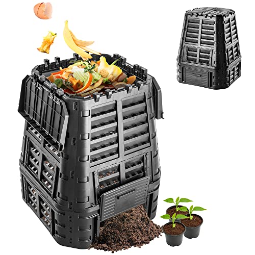 KADAX Komposter, Schwarze Kompostanlage, Schnellkomposter aus Kunststoff, witterungsbeständiger Thermokomposter mit klappbarem Deckel (740L)