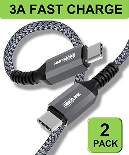 USB C to USB C Cable 60W Fast Charging 2-Pack, BrexLink 6.6ft Nylon Braided USB Type C Cable Compatible W. Samsung Galaxy S20 Ultra S20+ Note 10 Plus,MacBook,iPad Pro 2018,Google Pixel 4 3 2 XL (Grey)