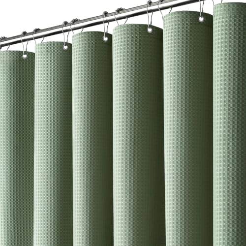 Dynamene Waffle Shower Curtain 256 GSM Heavy Duty Fabric 72'x72' Sage Green