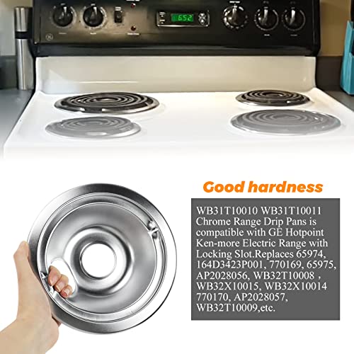 WB31T10010 WB31T10011 Chrome Range Drip Pans by Blutoget- Electric Stove Drip Pans Fit for GE Hotpoint Ken-more Electric Range with Locking Slot-Includes 2 6-Inch&2 8-Inch -4 Pack(Chrome Plated Steel) - Thumbnail 4
