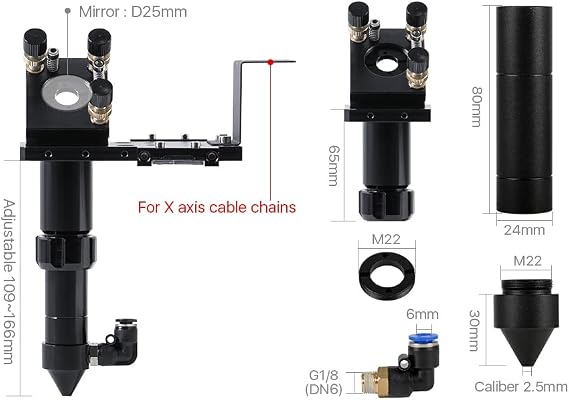 Cloudray CO2 Laser Head Set + 3 Pcs Laser Mirror D25mm + 1 Pcs Focus Lens 20mm for Laser Engraving Cutting Machine (FL63.5mm)