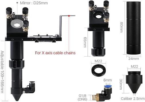 Cloudray CO2 Laser Head Set + 3 Pcs Laser Mirror D25mm + 1 Pcs Focus Lens 20mm for Laser Engraving Cutting Machine (FL63.5mm)