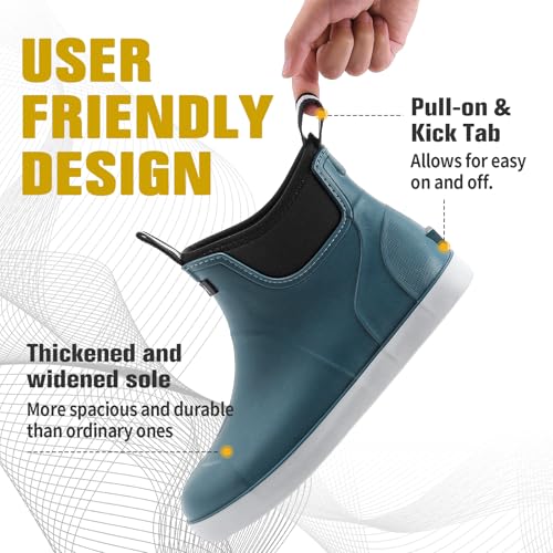 Image of Men's Deck Boots, Waterproof Non-Slip Ankle Rain Boots for Fishing | Waterproof rubber ankle boots with non-slip traction for fishing, gardening, farming, boating and wet outdoor work.