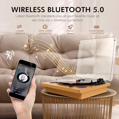 VIFLYKOO Platine Vinyle, Platine Vinyle Bluetooth avec 2 Haut-Parleurs Stéréo, Lecteur Vinyle Rétro Supporte Le sans Fil 3 Vitesses 33/45/78 u/Min, Prise Casque, Entrée AUX, Sortie RCA - Les Beatles, Paul McCartney, John Lennon, RIngo Starr, George Harrison VIFLYKOO Platine Vinyle, Platine Vinyle Bluetooth avec 2 Haut-Parleurs Stéréo, Lecteur Vinyle Rétro Supporte Le sans Fil 3 Vitesses 33/45/78 u/Min, Prise Casque, Entrée AUX, Sortie RCA – Image 4