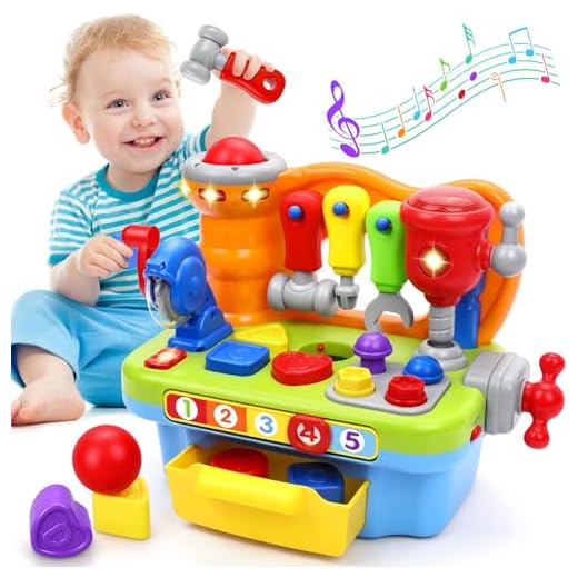ORWINE Musical Learning Workbench Toddler Toys for Boys Girls Kid Baby Early Education Toys for 1 2 3 4 Years Old Construction Workbench Pretend Play Sound Effect Light Shape Sorter Tool Birthday Gift