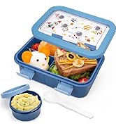 Fanhaw Kids Bento Box, 32 Oz/4 Cup Lunch Box with 3 Compartments, Utensil, Sauce Jar, Microwave &...