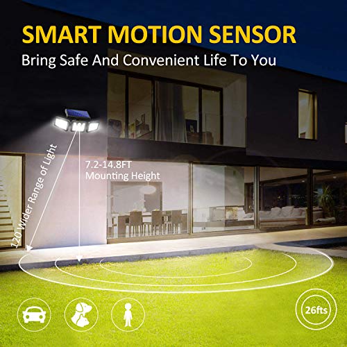 BEACON Solar Lights Outdoor, 800LM Wireless LED Solar Motion Sensor Lights Outdoor, 3 Adjustable Heads, 270° Wide Angle Illumination, IP65 Waterproof, Security LED Flood Light (2Pack)