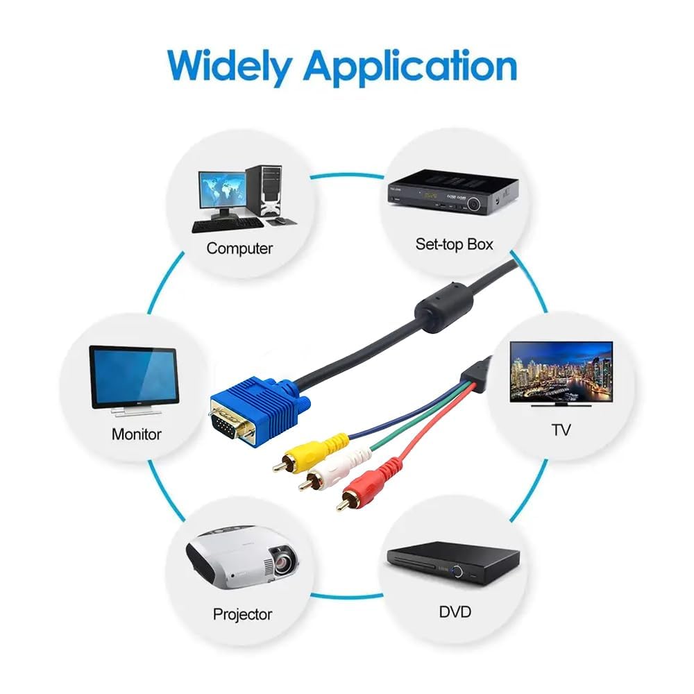Komponentowy kabel wideo VGA męski na 3 RCA adapter (VGA na RCA)
