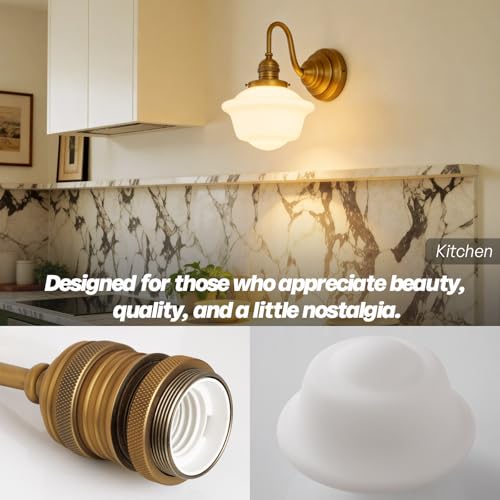 Image of Vintage Wall Sconce Brass Gold Milk Glass Bathroom Vanity Light