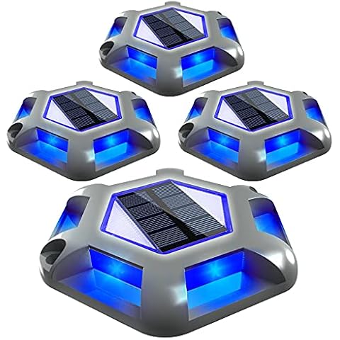 Solar Deck Lights Blue, T-SUNUS Solar Dock Lights Driveway Blue Light Solar Step Lights Solar Powered Light Outdoor Waterproof Road Markers for Step Sidewalk Stair Garden Ground Pathway Yard Cover