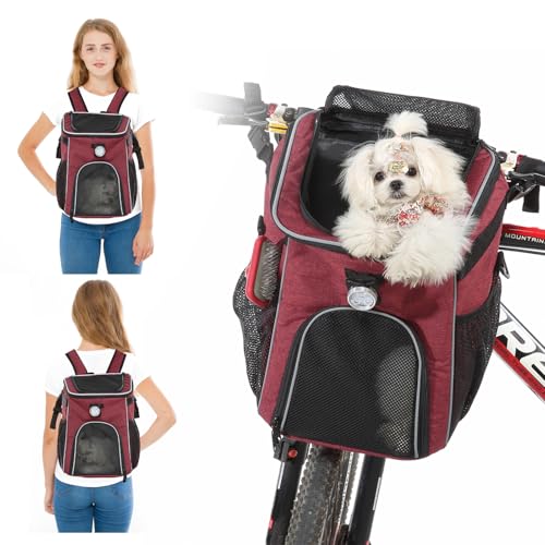 PETCUTE Zaino per Gatti,Pieghevole Borsa da Bicicletta per Cani con Nastri Riflettenti e luce,Staccabile Cestino per Bici per Cani con Tasche Portaoggetti,Adatto per Viaggiare