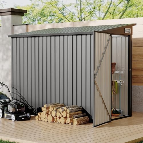 Garvee Abri De Jardin Métallique 4x8 ft, Remise Extérieure Adossée Robuste Et Étanche, Rangement Polyvalent pour Outils, Poubelles Et Vélos, Idéal pour...