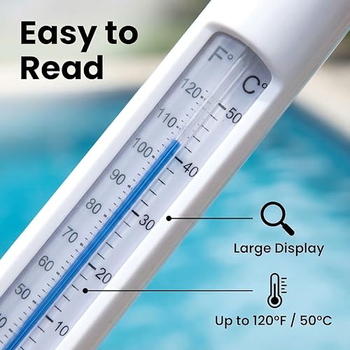 Image of Pool Thermometer Floating, Water Temperature Thermometer with String, Large Size Easy Read & Shatter Resistant Pool Accessories for Outdoor & Indoor Swimming Pools, Spas, Hot Tubs & Aquariums.(White)