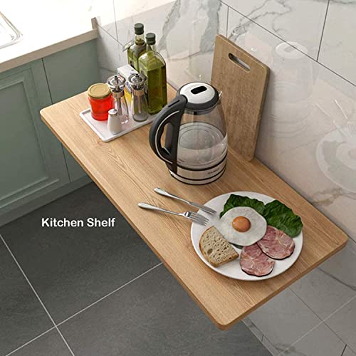 Image of Folding Wall Mounted Study Work from Home,Laptop Table /Desk; Semi Gloss Finish Color Bavarian Beech Top; Size: 16 inchx 32 inch Multipurpose Wall Mount Kitchen Shelf with MS Steel Brackets