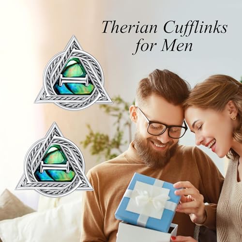 Therian Cufflinks for Men Sterling Silver Abalone Shell Theria Cuff Links Celtic Knot Therian Mother's Day Jewelry for Father Husband(Only One)4