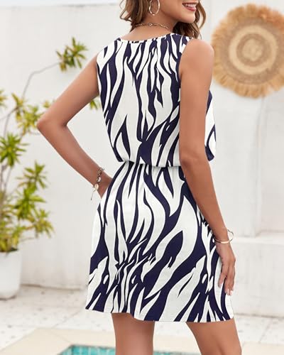 Image of AUSELILY Women Summer Dress 2025 Casual Sleeveless Sundress Crew Neck Beach Short Dresses with Pockets