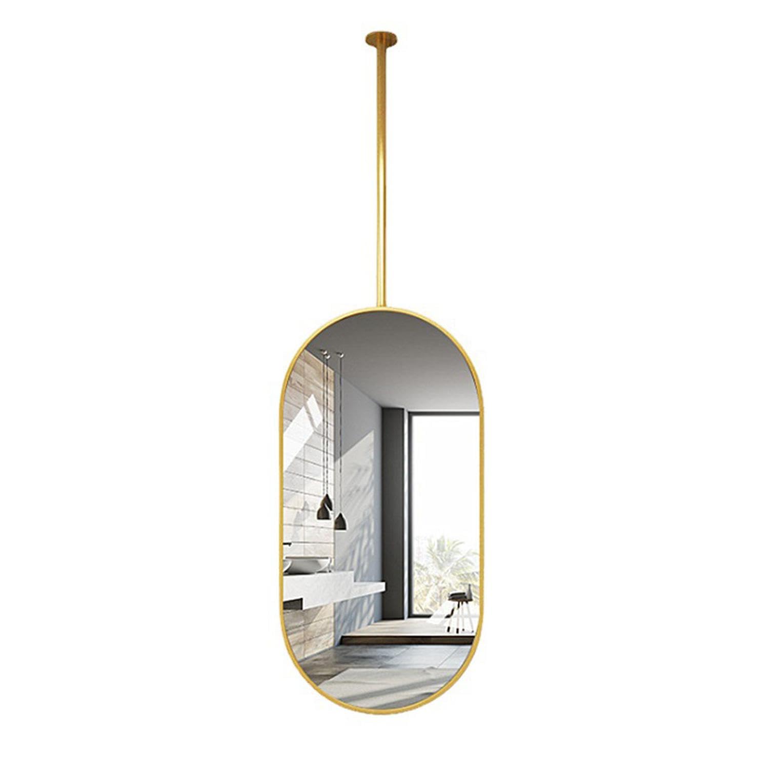 WJFTODAY Oval Wall Mounted Mirror with Metal Frame - Adjustable Suspension Rod, Perfect for Bathroom or Vanity, 50cm x 70cm, Modern Design, Stylish Home Decor
