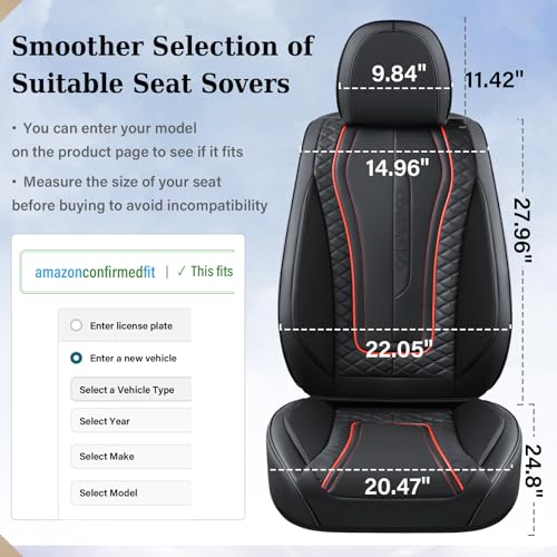 Image of Coverado Car Seat Covers for Front Seat, Leather Seat Covers for Cars, Front Seat Covers, Waterproof Car Seat Protectors Car Seat Cushions Universal for Most Vehicles, Black&Redline