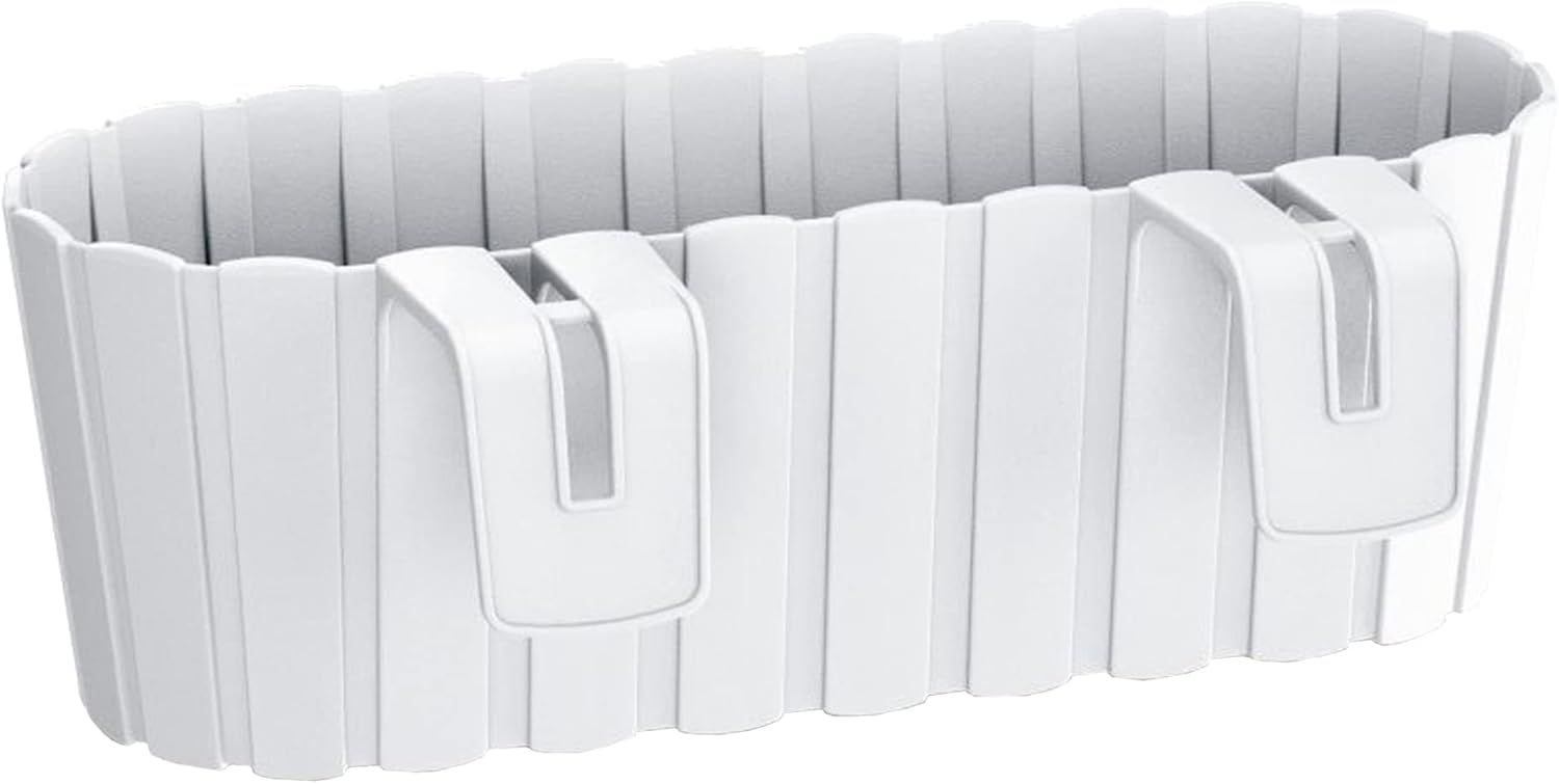 Prosperplast Boardee Hook Flower Box Balcony Flower Pot Planter Plant Pot Planter Boxes 4.9 L 383 x 212 x 130 mm (White)