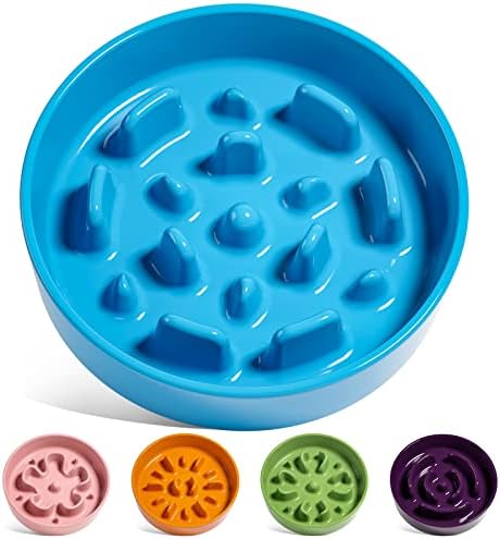 LE TAUCI Ceramic Slow Feeder Dog Bowls Small Breed, 0.6 Cups Dog Food Dish for Fast Eaters, Puzzle Bowl for Small Dogs and Cats,Blue