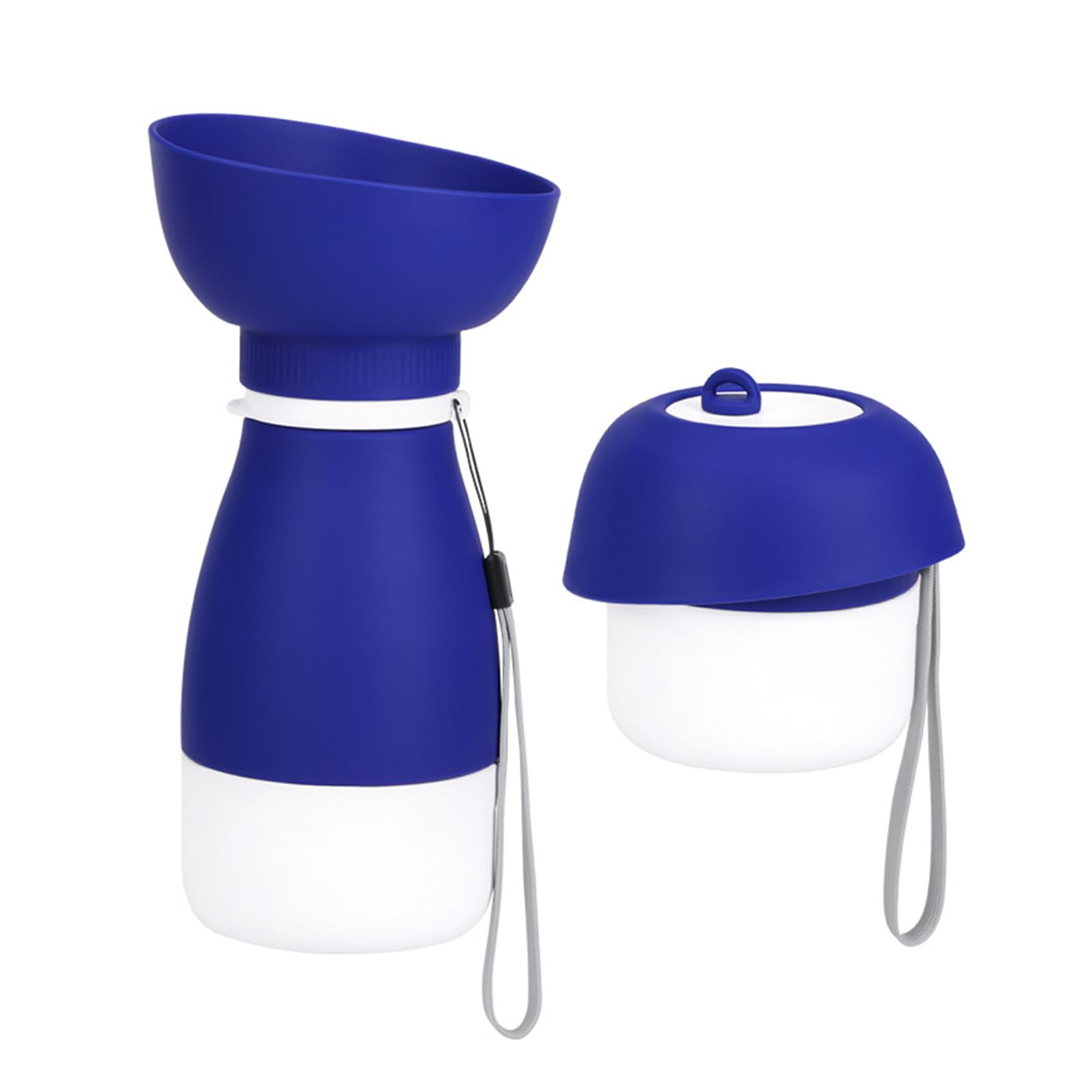 Butelka do picia dla psa, 3 w 1, z pojemnikiem na napoje o pojemności 350 ml, pojemnik na wodę 600 ml i pudełko na karmę 260 ml, idealna na spacery z psem, w podróży i na kemping (niebieska)