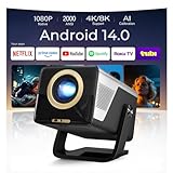 💎④ 1080P Natif & Support 4K/8K : Ce projecteur dispose d'un objectif premium à 5 lentilles en verre (terres rares) et contraste de 18000:1. Compatible avec Netflix, Prime Video, YouTube, etc.