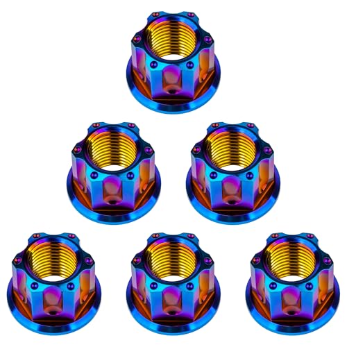 Image of Titanium M6 M8 M10 M12 M14 M16 Flange Bolt Nut Bicycle Motorcycle Rear Axle Car Modification Accessories Pack of 6 (M12 Pitch 1.5mm, Fire Blue)
