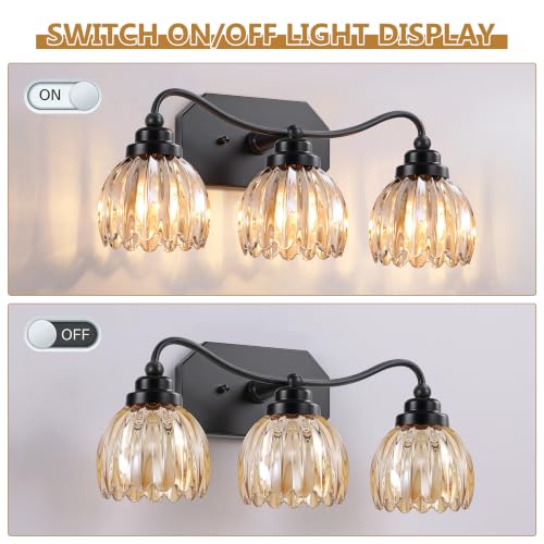 Image of 3 Light Vintage Vanity Lights, Matte Black Finish