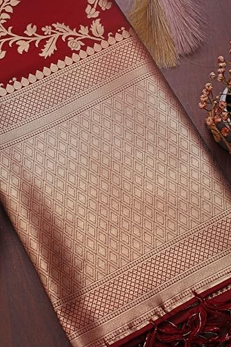 Image of DEVANGI Women's Woven Jacquard Banarasi Silk Printed Dupatta /Chunni with Meena Work, Width 1 Meter, Length 2.5 Meter
