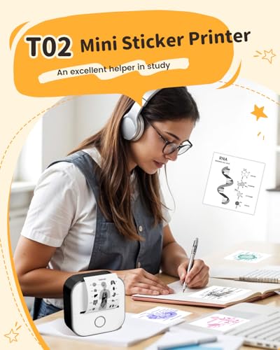 Image of Phomemo Mini Sticker Printer, T02 Print Pods Mini Printer with 3 Rolls Paper Sticker Maker Machine, AI Drawing, Ideal Gift for Kids Teens, Study Notes, DIY Junk Journal, Scrapbook, Label, Black