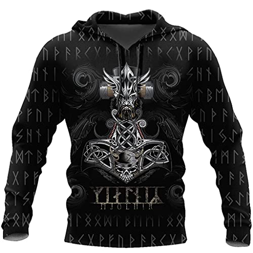 Sweat-shirt Viking à capuche imprimé 3D Mjolnir avec poche frontale