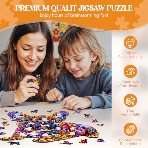 Wooden Puzzles for Adults, French Bulldog Wooden Jigsaw Puzzle, Unique Animal Shaped Wood Puzzles Adult, Birthday Gifts for Friends/Family/Puzzle Lovers, Home Decor(L-13.4 * 12.8in 250pcs) - Image 4
