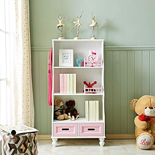 Children Bookcase With Drawers Storage Cabinet For Kids Storage Bookshelf Wooden Book Display Cabinet Organizer For Bedroom Nursery Pink #TOP1