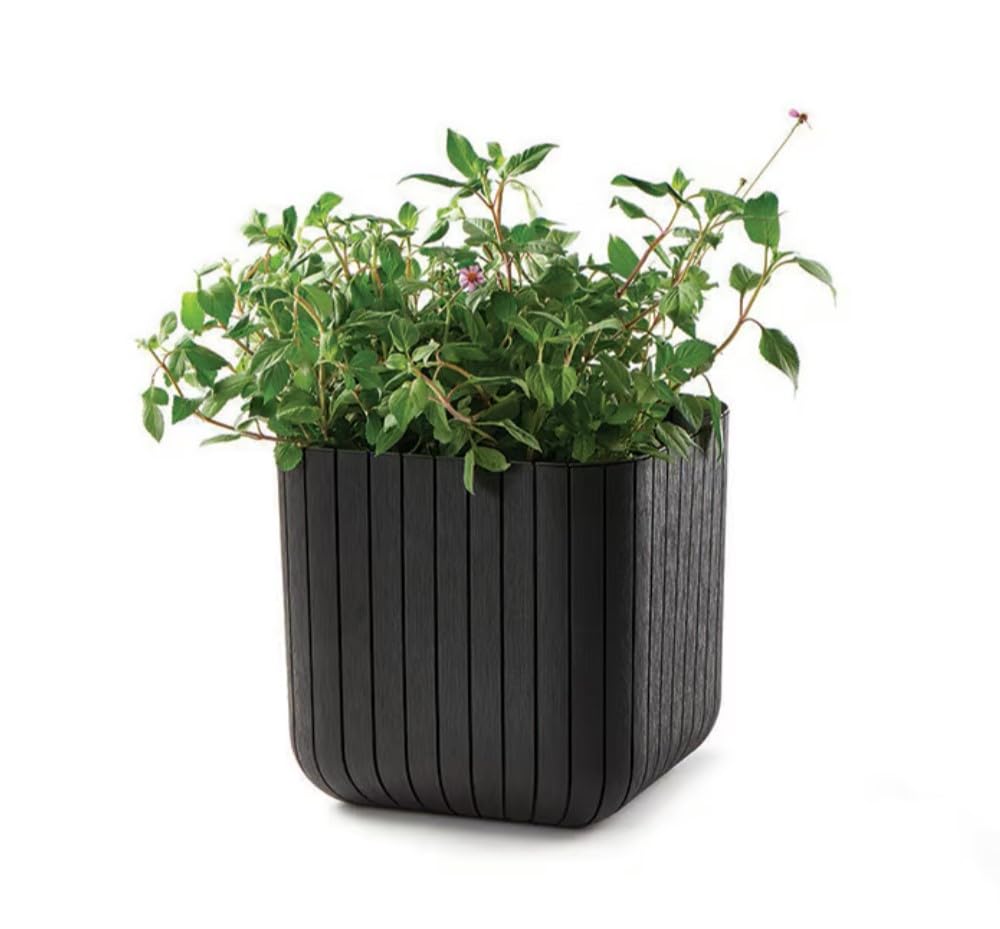Keter Set de 2 Maceteros de Exterior Wood Planter, Cubo Redondo, 50L | 40x40x40 cm, color marrón