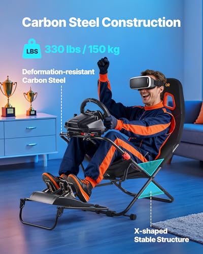 Image of VEVOR Portable Racing Wheel Stand, Foldable & Adjustable Steering Sim Wheel Stand, 18.5 in Seat Inner Width, Compatible with Logitech G923 /G920 /G29, Thrustmaster T248P, Fanatec, Hori, Mad Catz, Black