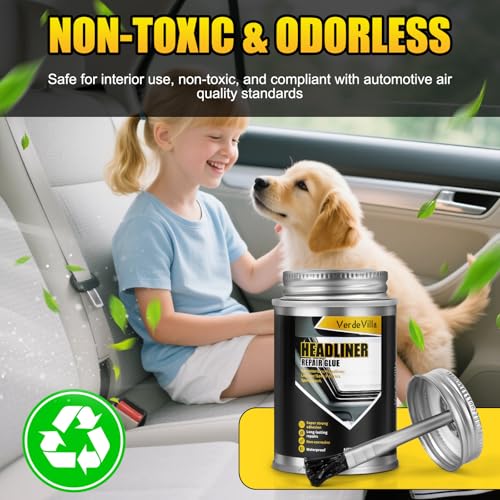 Headliner Repair Glue, Car Headliner Adhesive with Brush, Car Roof Liner Fabric Adhesive, Upholstery Glue for Cars,Headliner Repair Kit, Suitable for Automotive interiors, Fabric, Leather,150ml