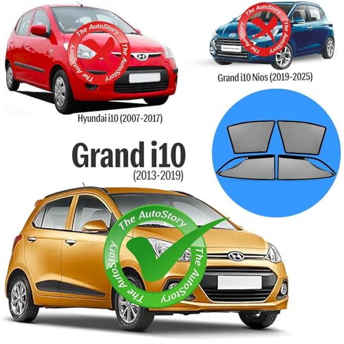 Image of AutoStory Magnetic Car Sunshade for Grand i10 2013-2019 | Front Half Cut for Mirror Visibility + Rear Full Coverage with Zipper | Heavy Heat & UV Protection | Privacy Side Window Curtains Shades